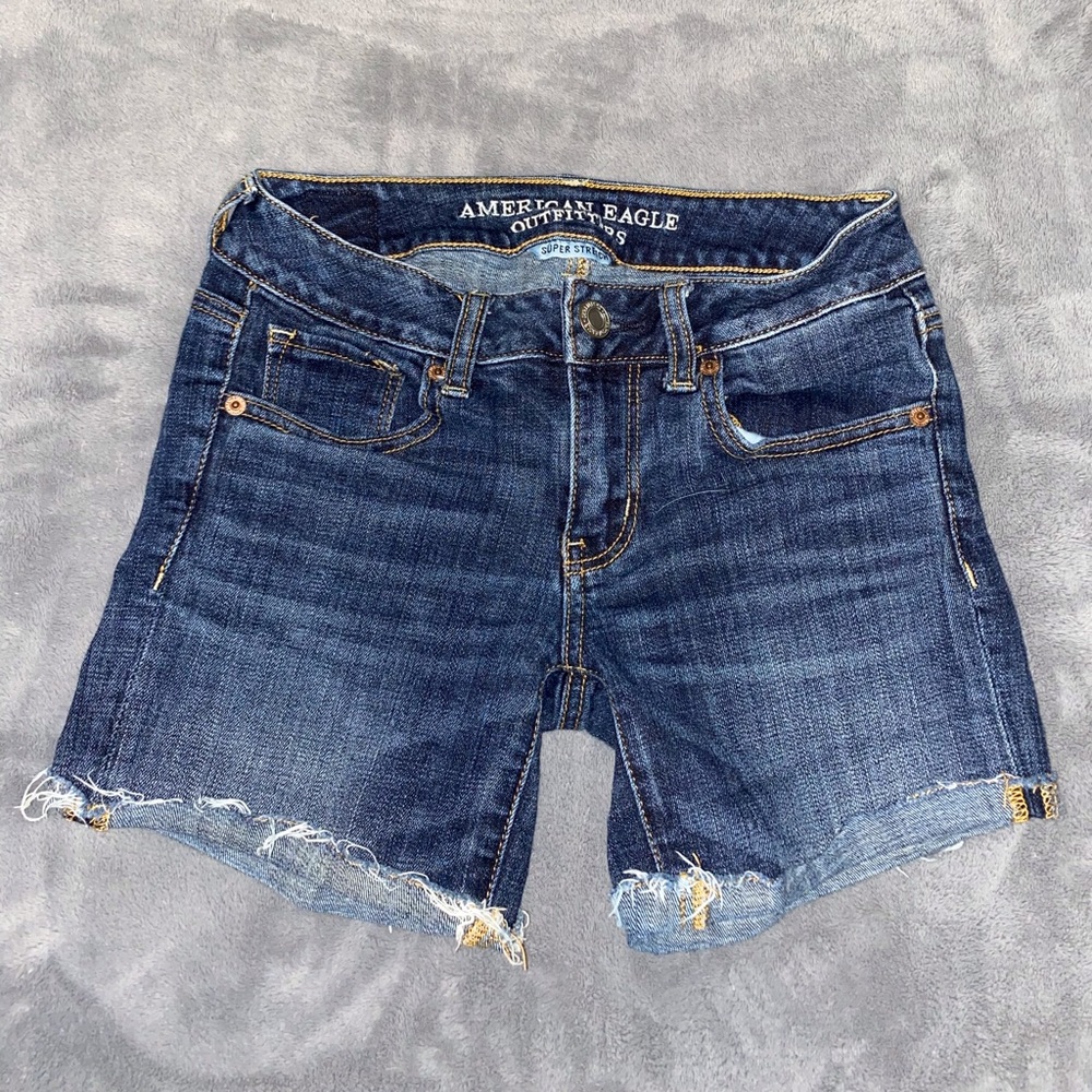 American eagle midi rise denim shorts